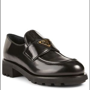 Prada Black Chunky Logo Plaque Loafers